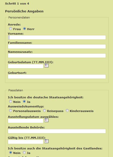 Das Bild zeigt die Eingabe der persönlichen Angaben.