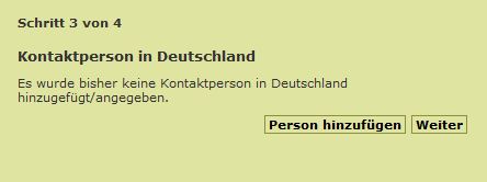 Das Bild zeigt die Angabe einer Kontaktperson in Deutschland.