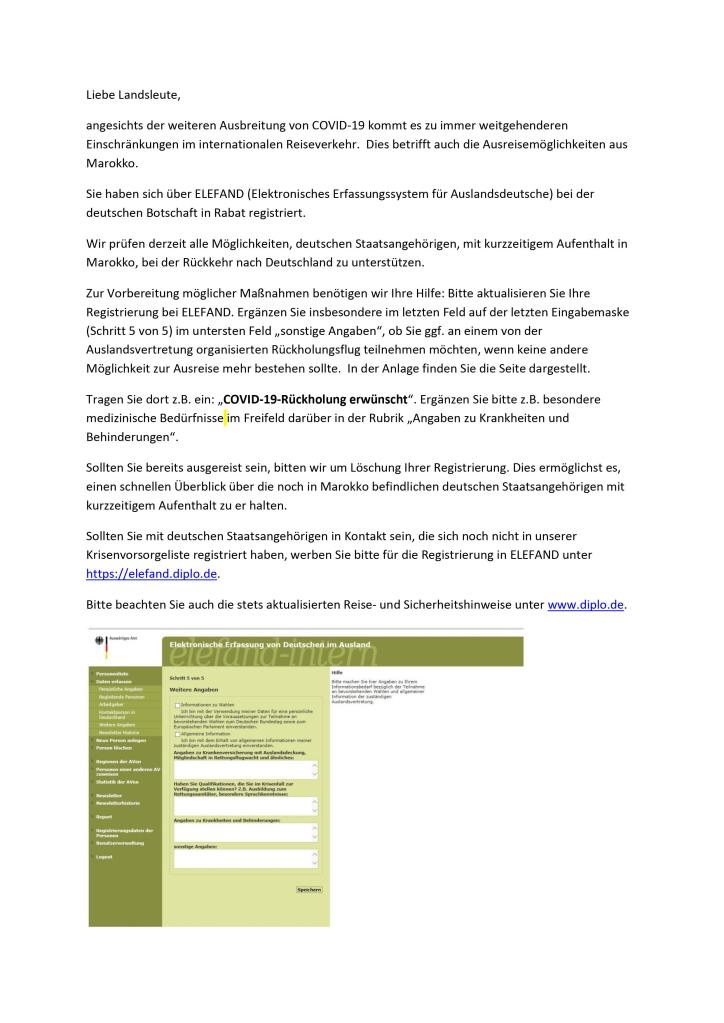 Das Bild zeigt die Anweisungen des Auswärtigen Amtes.