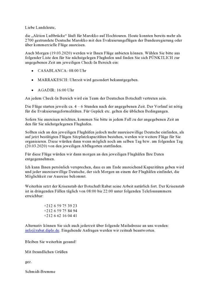 Das Bild zeigt die Ankündigung einer kurzfristigen Änderung.